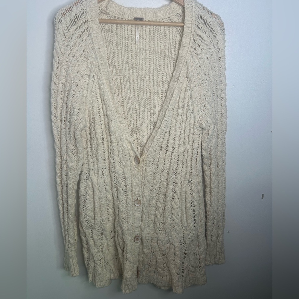 Free People Ivory Cable Knit Cardigan